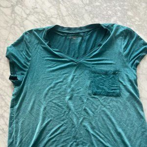 Teal pocket t shirt v neck - cable